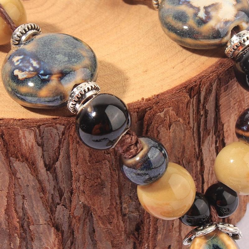 Bohemian Flower Colorful Ceramic Bead Necklace Tricolor-Beaded Jewelry Flower Tassel Choker Chain Jewelry Gift for Women