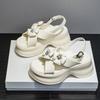 Leather Platform Sandals 2025 Summer New Heightening Rhinestone Bow Casual Fashion Versatile Small Women's Sandals