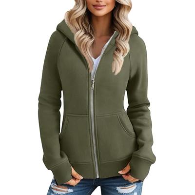 Einfarbiger Kapuzenpullover mit Reißverschluss und Fleece-Kapuzenmantel für Damen