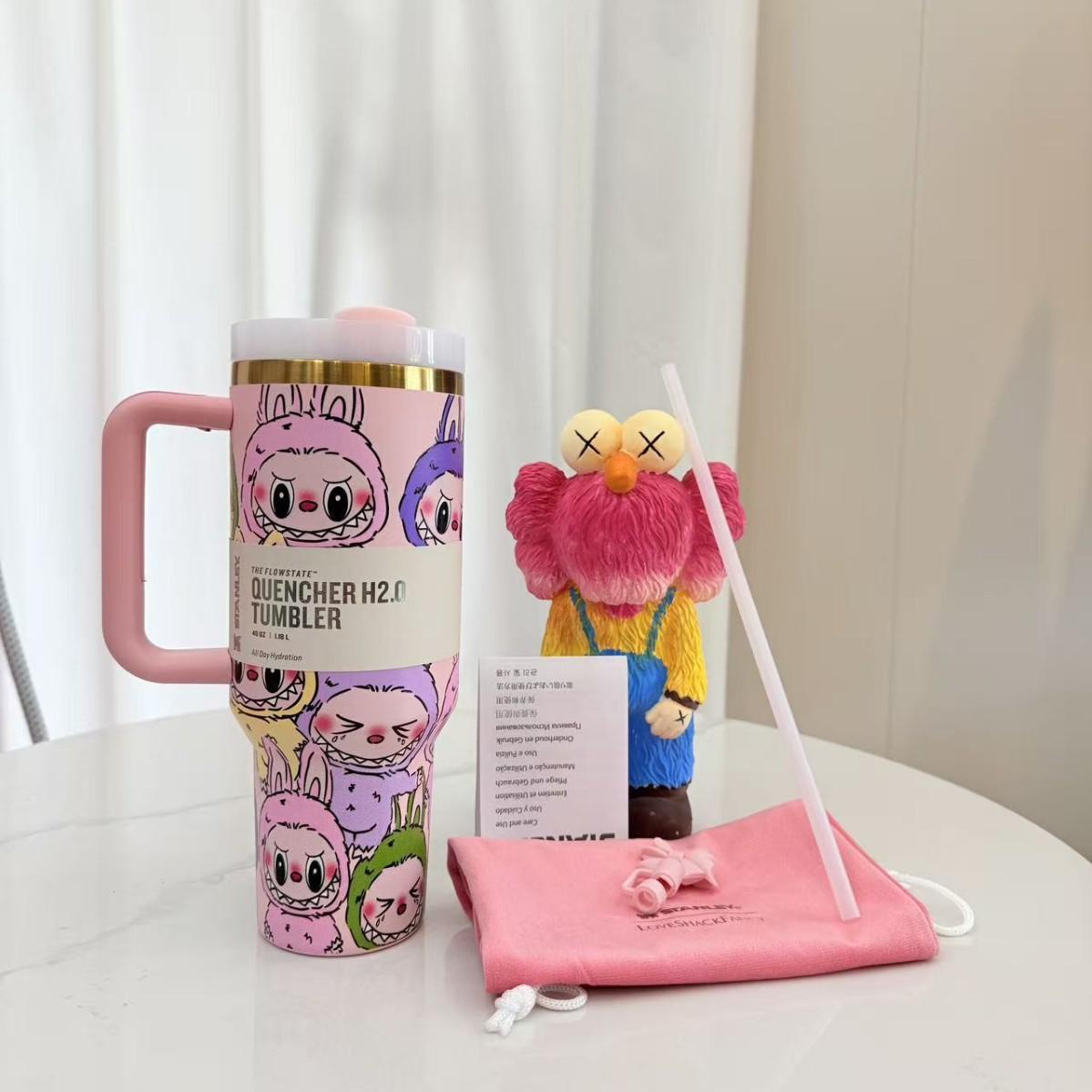 

Large Capacity Water Cup 40oz Stainless Steel Thermos Cup Light Luxury High Sense Labu Cloth Car Ice Cup 40oz рожевий