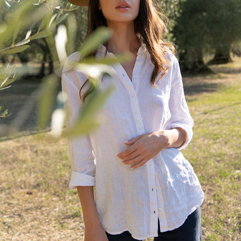 

French Women s Casual Pure Linen Cardigan Shirt - Slimming, Regular Fit Large