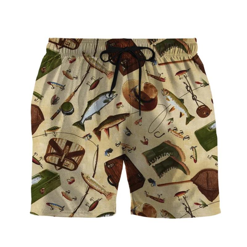Vintage Fish Fishing Graphic Shorts For Men Kids Outdoor Sport Quick Drying Short Pants Summer Casual Daily Y2k Men Beach Shorts