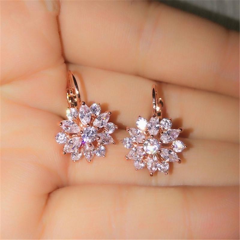 Cross-Border European & American Sunflower Crystal Rhinestone Fashion Ear Clips