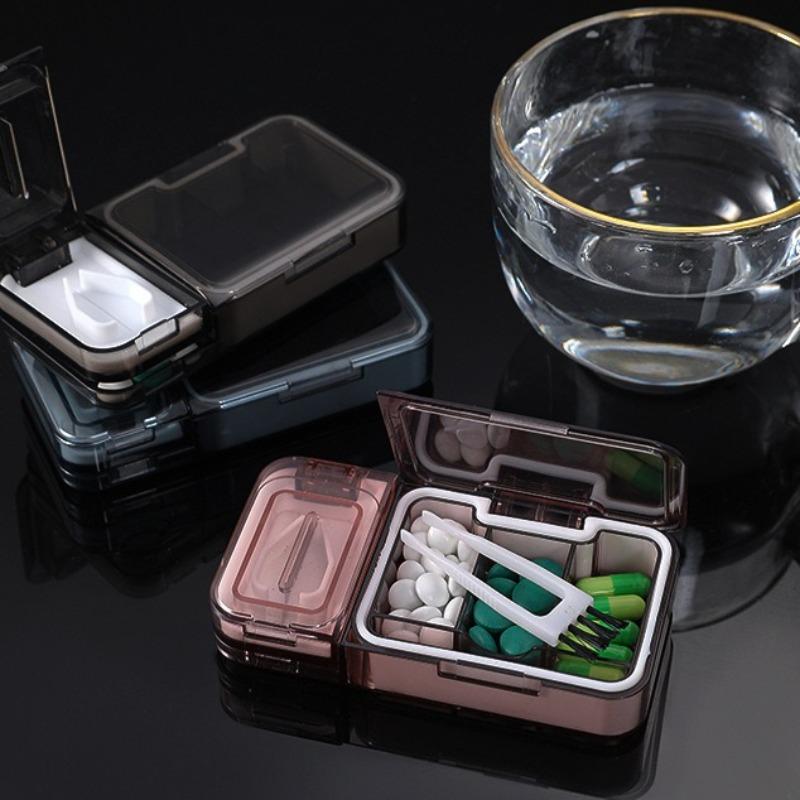 Multi Functional Medicine Box Cutting Device 3 in 1 Pill Case with 3 Compartments for Large Capacity Medicine Box Grinding