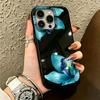 Luxury Blue Orchid Phone Case For iPhone 17 16 15 14 Plus 13 12 11 Pro MAX 17 Air Black Shell Vivid Turquoise Large Flower Case