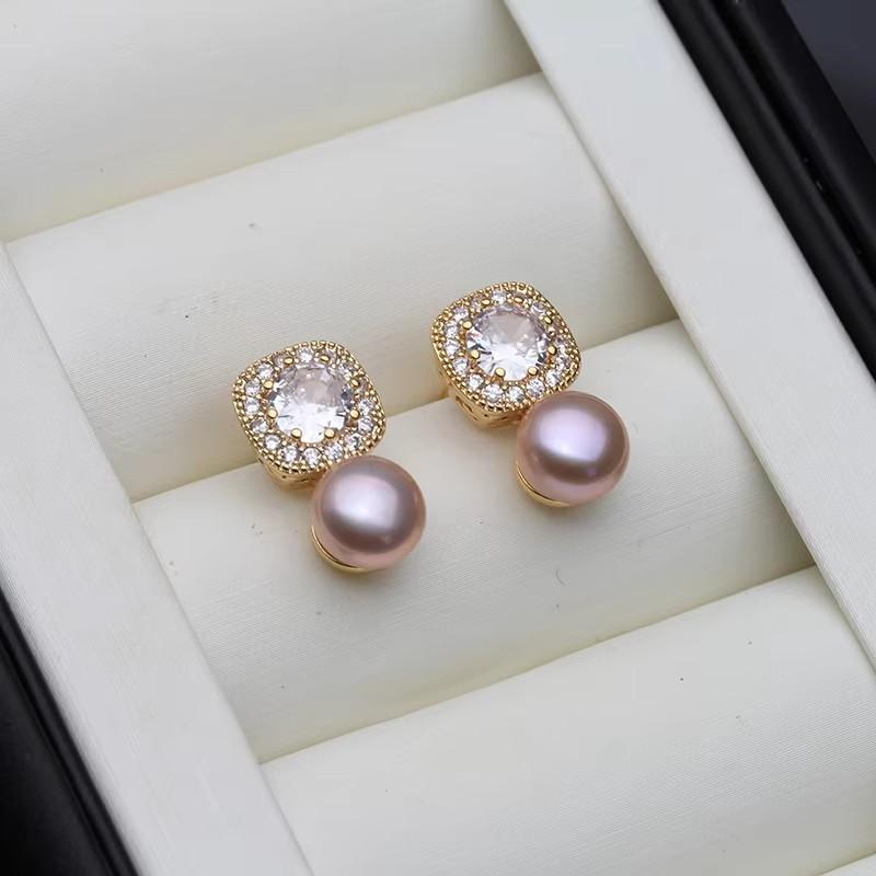 New in Freshwater Pearl Earrings For Women,Cute Small Zircon Natural Pearl Stud Earring Wife Birthday Gift White Pink