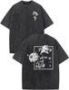 Japanese Graphic Tees for Men Harajuku Rose Flower Floral Shirts Cool Vintage Oversized Streetwear Acid Wash Tops