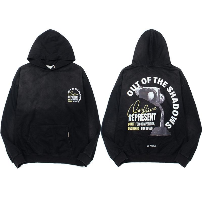 American Trendy Brand Represen Letter Printing Terry Pure Cotton Hooded Sweater Men's and Women's Tops Trendy