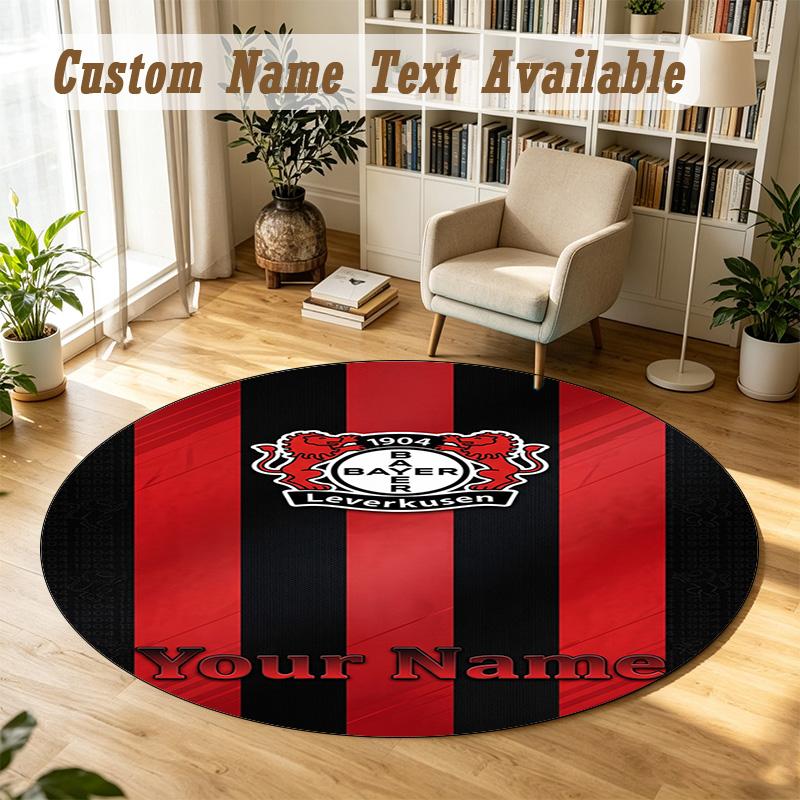 Round Rug Custom NameBayer Leverkusen Football Pattern Non Slip Carpet Home Floor Decor