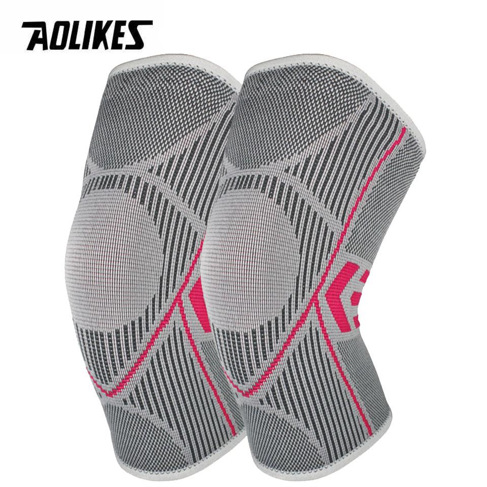 AOLIKES 1Pair Compression Knee Support Sleeve Elastic Breathable Knee Pads Brace Springs Gym Sports Protector Basketball Run