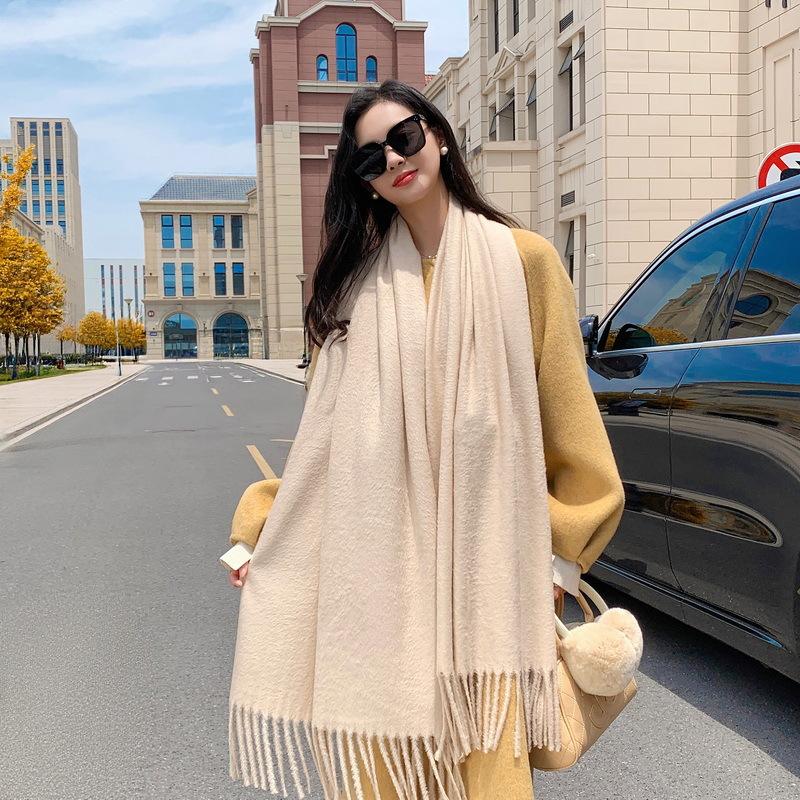 Solid color mink hair scarf light luxury high-end imitation cashmere scarf women's winter Korean men's shawl scarf autumn and winter