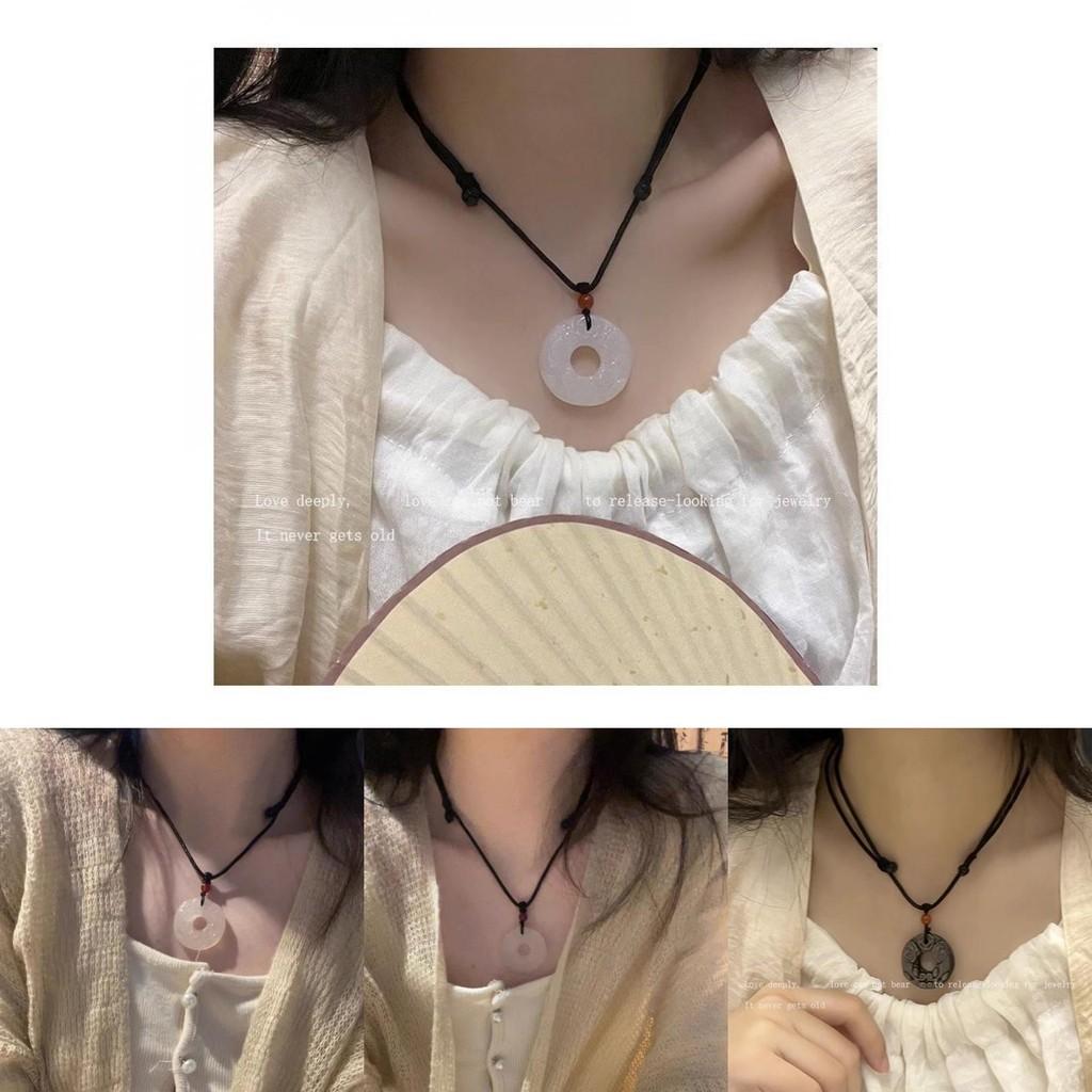 Mixed Material Pixiu Peace Buckle Necklace Animal/zodiac Shape O-chain Style Ethnic Fashion Accessory