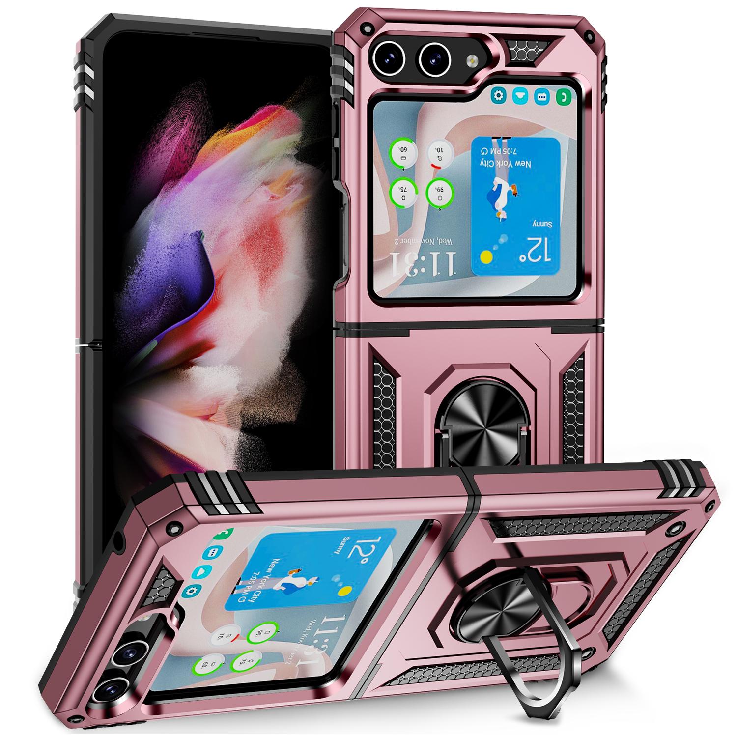 

For Samsung Z Flip 7 6 5 4 3 Flip4 Flip3 Shockproof Folding Armor Case for Samsung Galaxy Z Flip 5 Flip5 5G Stand Holder Ring Cover Samsung Z Flip 5 розового золота