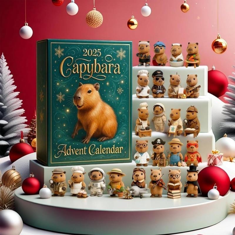 Capybara Advent Calendar 2025,24 Days Christmas Advent Countdown Calendar, 24 PCS Capybaras Animal Pendant Surprises for Christmas Tree Decoration