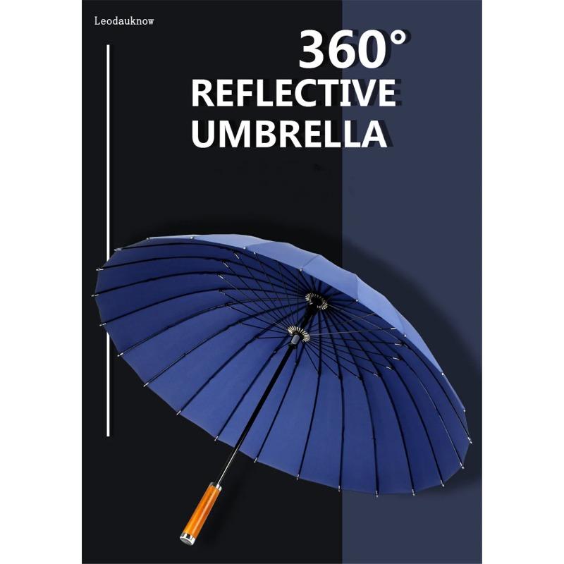 Leodauknow-Wooden Pongee Cloth Umbrella for Men and Women, Windproof, Strong Wind Resistant, Chinese Business, Outdoor, 24k