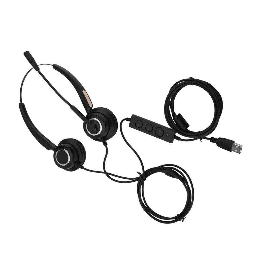 USB Headset with Headphones for Ideal for Call Online and with Mute Function Noise-Canceling Microphone, Dual-Ear PC, Centers, Telecommuting,