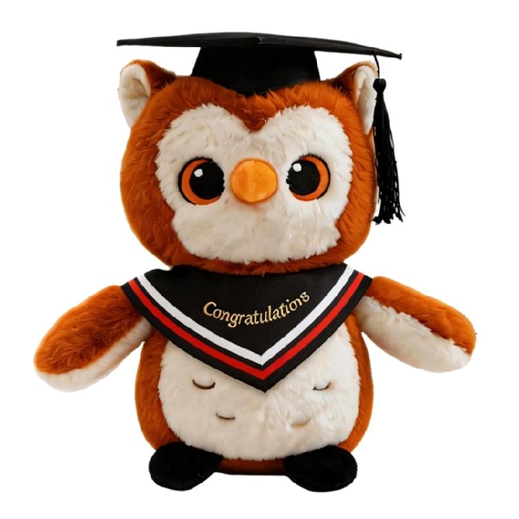 Plush Owl Toy with Doctor Hat Graduation Themed Accessory Unique Gift For Preschoolers Home Decoration
