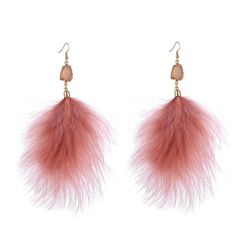 Plush Unique Feather Earrings For Women Fall 2021 Geometric Street Fashion