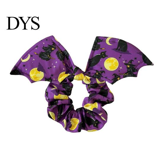 Unique Bat Wing Hair Accessories Halloween Shape Scrunchies for Women Girls, Soft Elastic Ponytail Holders with Spooky Pumpkin/Spider Web/Black