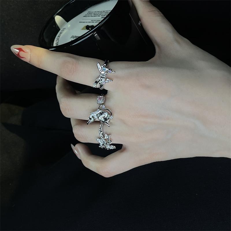 Flowing Butterfly Shadow Series Niche Design Butterfly Pendant Opening Ring High Sense Cold Wind French Ring Female