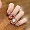 "Caramel Kitty" Leopard Print Cat Eye Nails - Autumn/Winter Short Style
