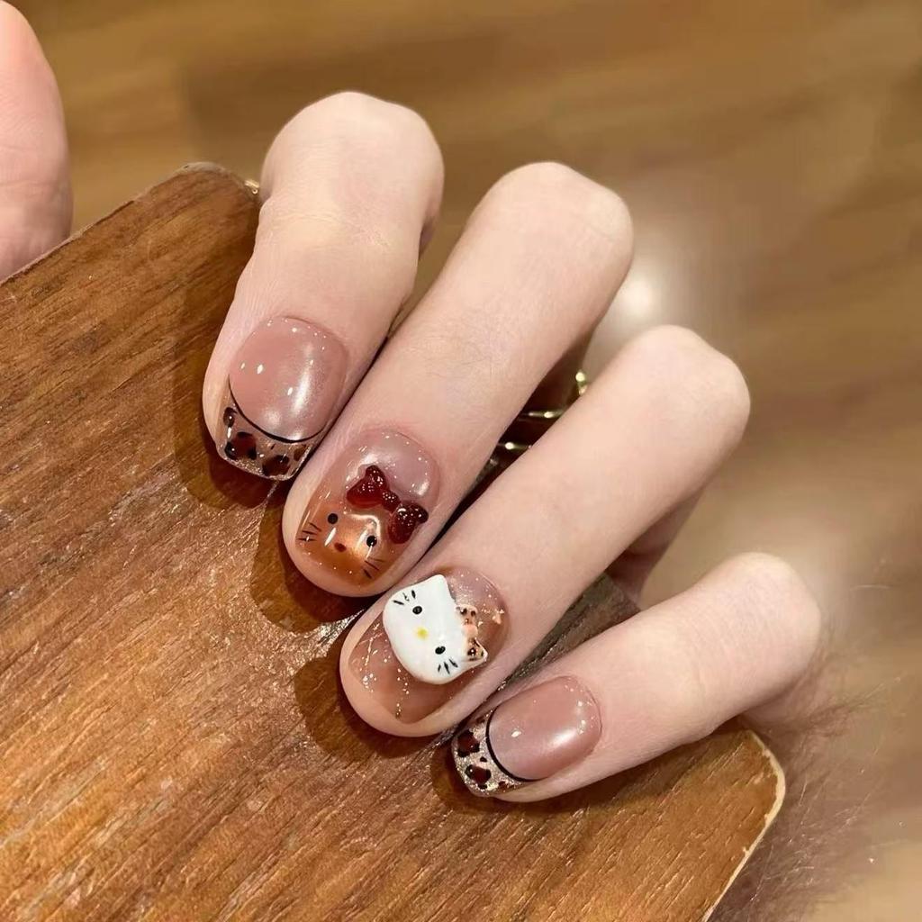 Five-Pointed Star Polka Dot Cat Eye Girl Cute Detachable Nail Art Press-On Tips