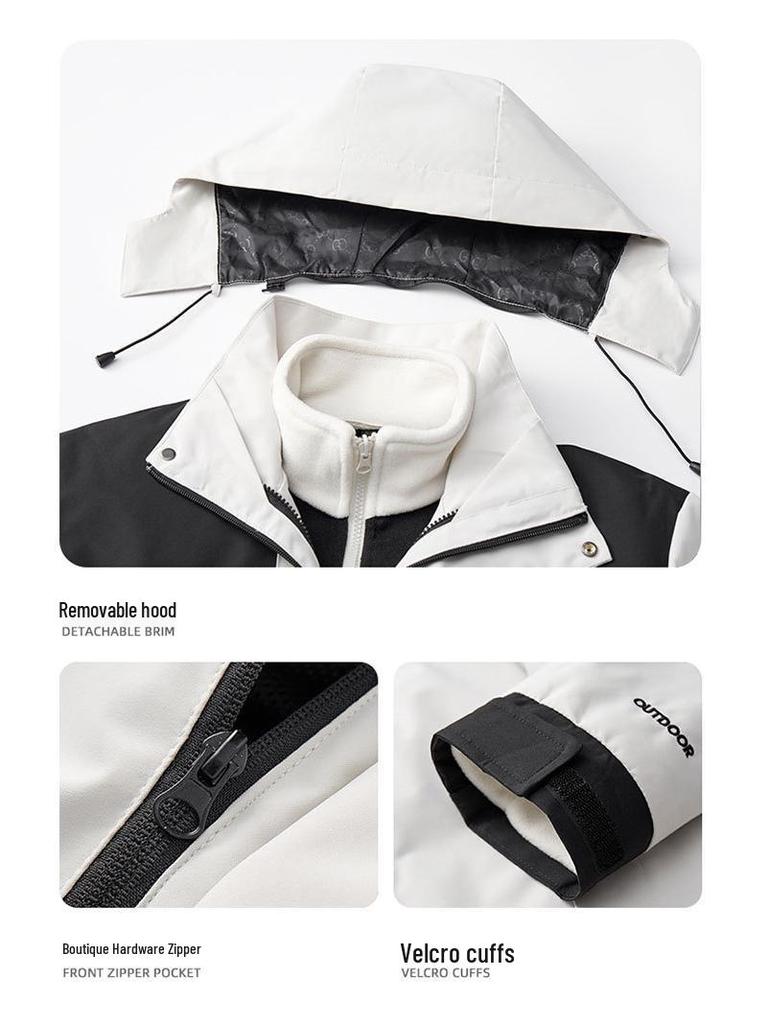 Couple's Autumn Winter Windbreaker: Thick, Velvet-Lined 3-in-1 Jacket for Live-Stream Sales