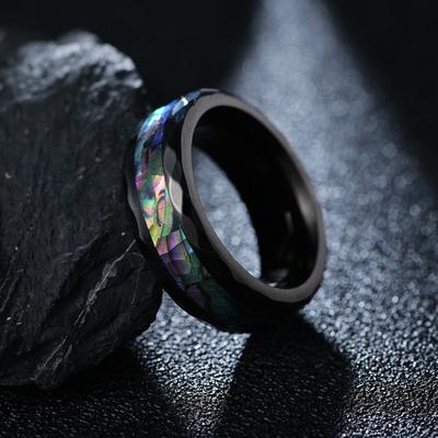 Jewelry Diamond Cut Edge Plated Black Rose Gold Men'S Tungsten Steel Abalone Shell Ring
