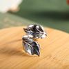 Buyee 925 Sterling Silver Male Female Big Ring Finger Elegant Gary Leaf Open Ring for Woman Men Fashion Fine Jewelry Circle Gift