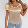 T Shirts For Women Pleated R-Neck Dressy Casual Blouses Printing Short Sleeve Summer Tops Loose Fit
