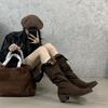 Pointed Boots 2025 Autumn and Winter New Women's Boots Thick Heel Short Boots Two Wear Pleated Piled Boots But Knee Boots