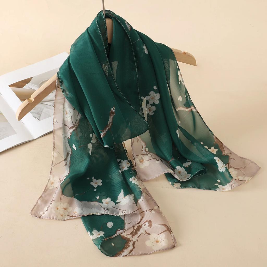 New Print Chiffon Scarf Shawl Women Sunscreen Silk Scarf Turban Long Wrap Beach Travel Outdoor Accessories Trendy Headband