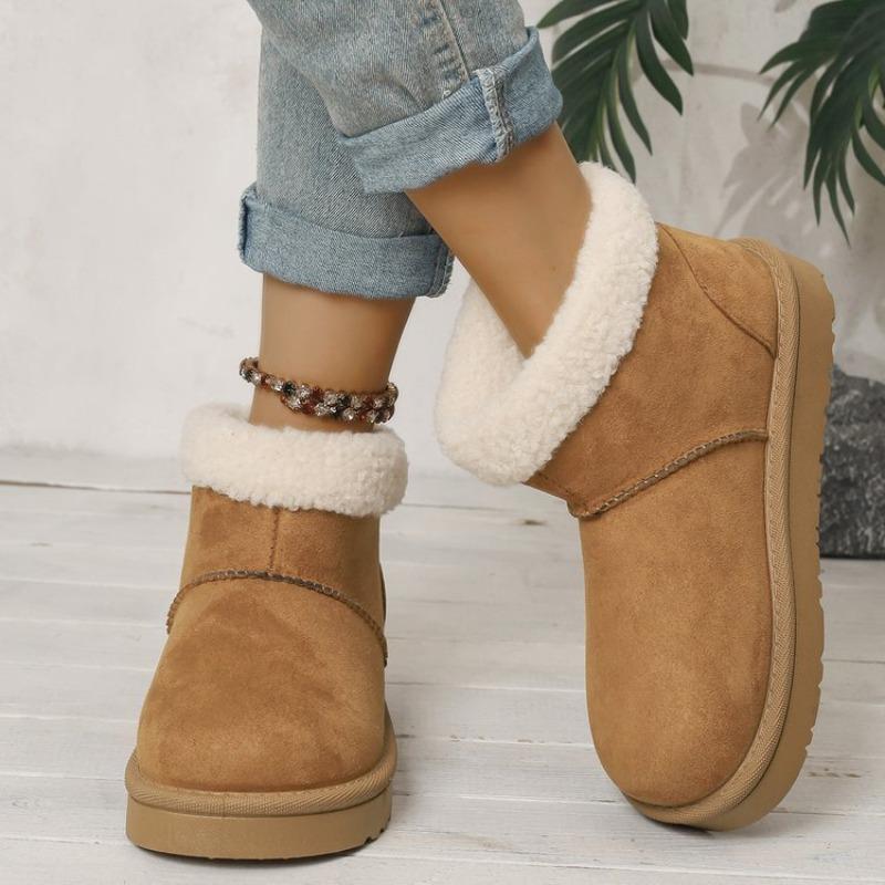 Winter new leather women's snow boots solid color retro versatile sleeve feet medium tube thick velvet warm cotton shoes women