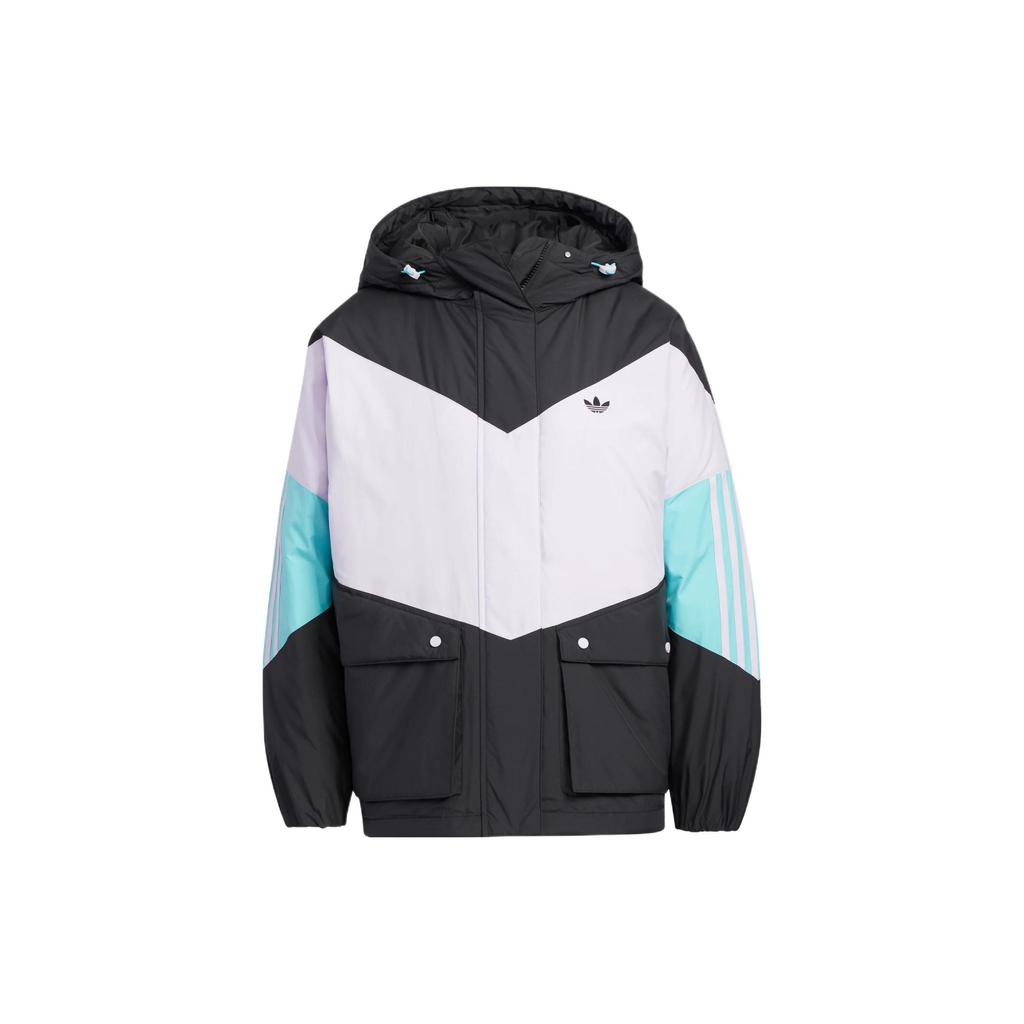 Adidas Originals Clover Color Block Down Puffer Hoodie With Logo Print Women Outerwear Black HS9519