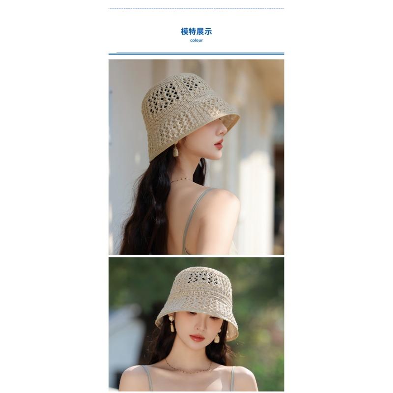 Women S Hollow Knit Breathable Fisherman Hat Sun Protection Face Slimming Casual Sun Hat