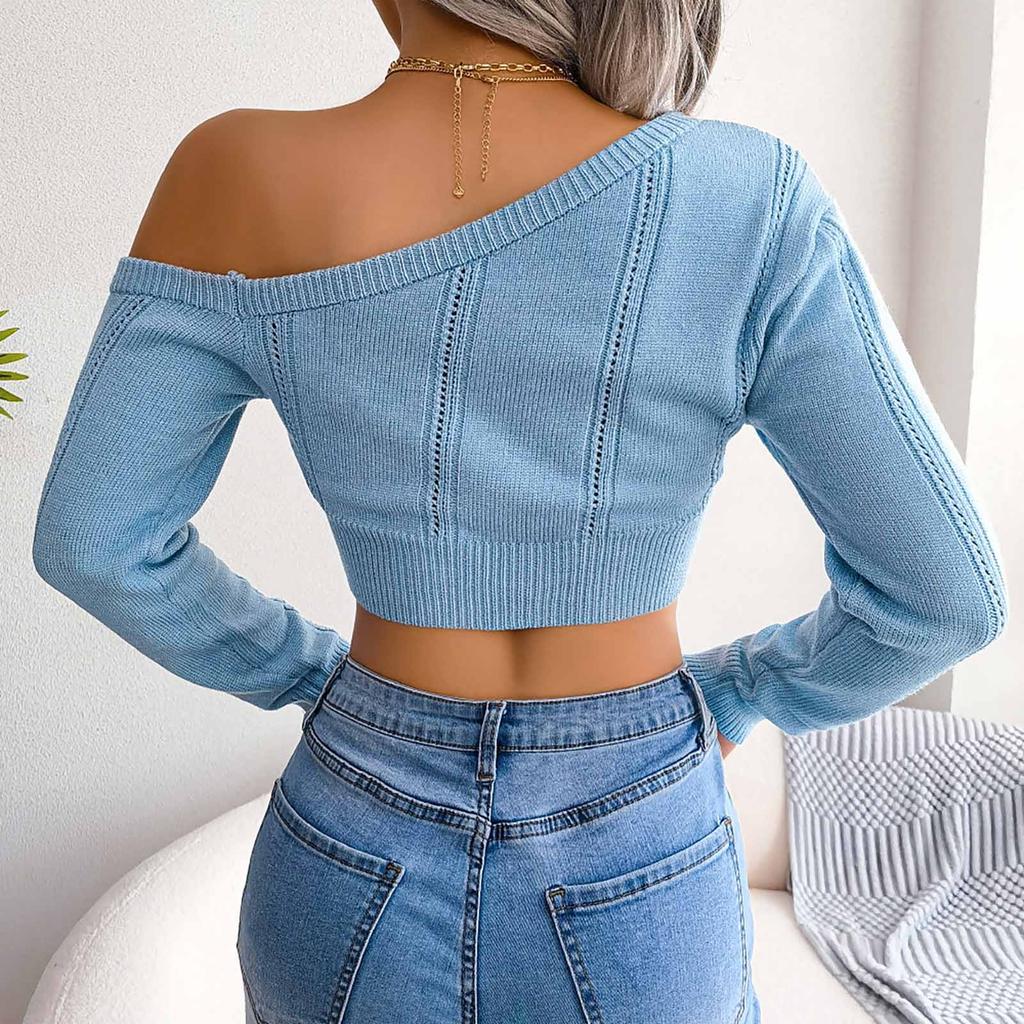 Women's Fashion Casual Open-shoulder Long Sleeve Midriff Sweater