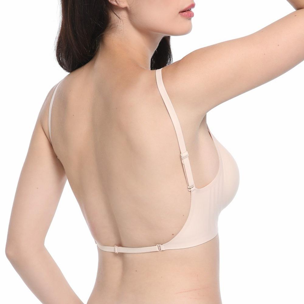 Push Up Bra Backless Women Jelly Bras Low Cut Sexy Plunge Brassiere Open Back Wedding Underwear Invisible Seamless Deep V Lingerie