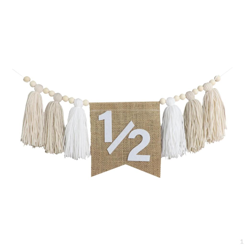 1/2 Birthday Banner for High Chair, Nursery Wall Hanging, Wooden Beads Tassel