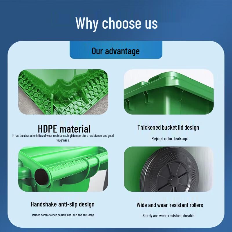 Zewnętrzny kosz na śmieci z pokrywą uchylną i kółkami