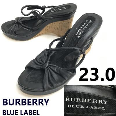 Blue Label Wedge Sandals [23.0/Black] Ribbon Pumps High Heels(USED)