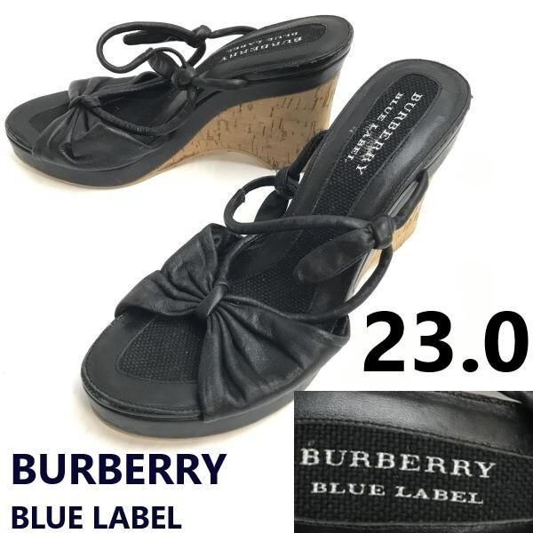 Burberry Blue Label Wedge Sandals [23.0/Black] Ribbon Pumps High Heels