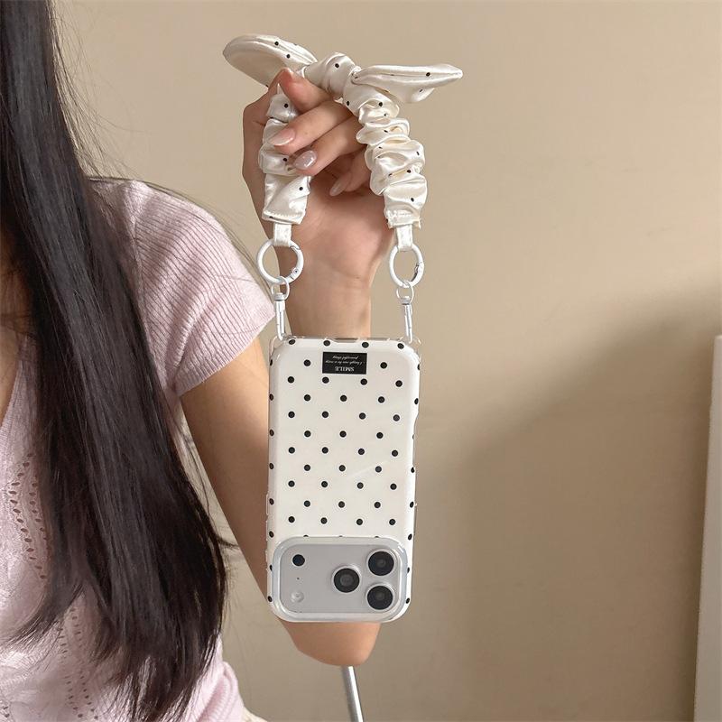 Japanese Gentle and Simple Wind Black Wave Dot Lanyard Suitable for iphone11Promax Apple 11 Mobile Phone Case 11 Double Layer