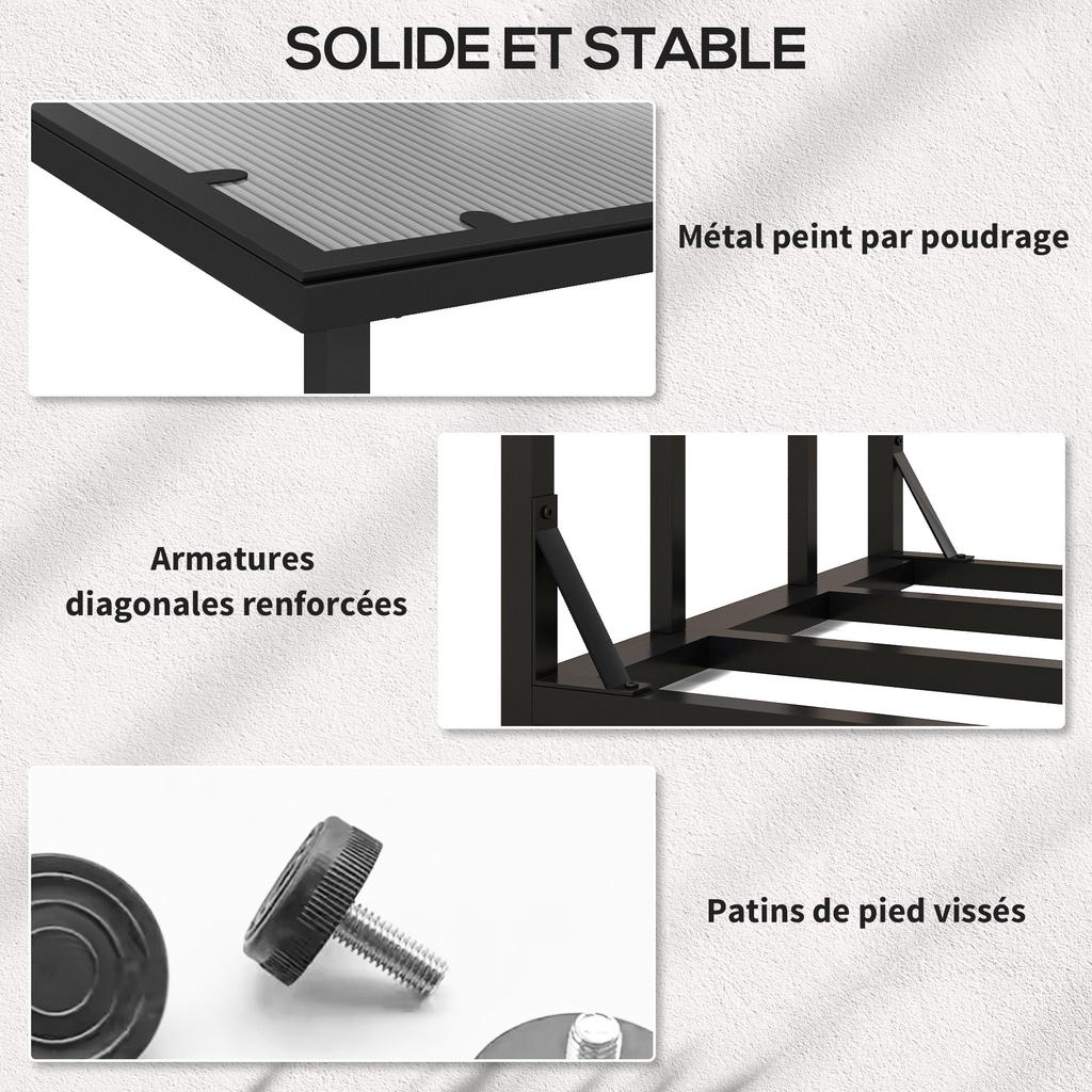 Outdoor log shelter log rack maximum load 2000 kg with waterproof protective cover 185 x 62 x 184 cm black