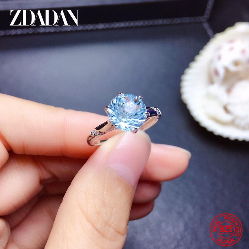925 Silver Blue Topaz Ring for Women Wedding Fashion Jewelry resizable