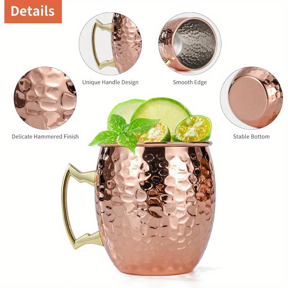 1pc Moscow Mule Mugs Hammered Copper Cups with Stainless Steel Lining and Gold Brass Handles for Cold Drinks Beer Wine Bars Parties