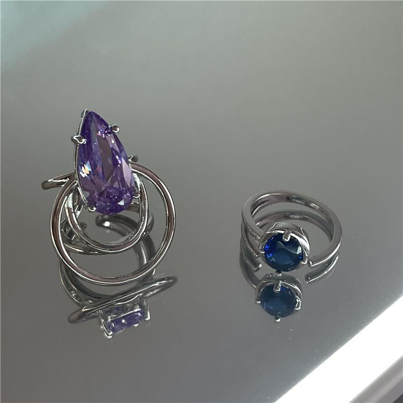 French Inspired Unique Purple Gemstone Ring Fashionable Geometric Design Women For