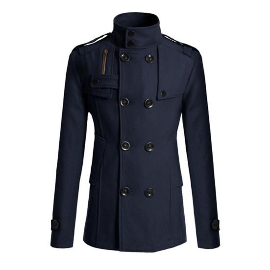 Men Coat Solid Color Double-breasted Formal Business Winter Jacket for Daily Wear