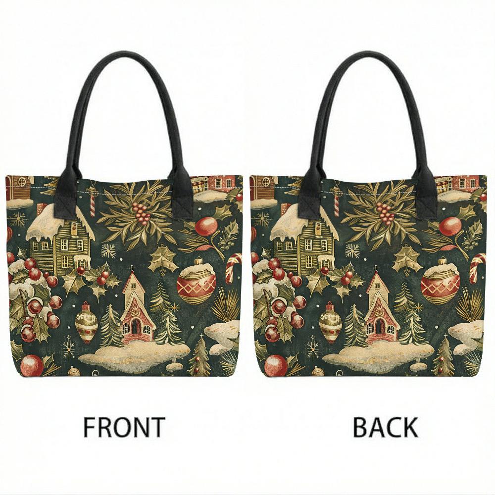 Christmas Print Large Capacity Tote Bag Vintage Stylish Casual Daily Carry Handbag