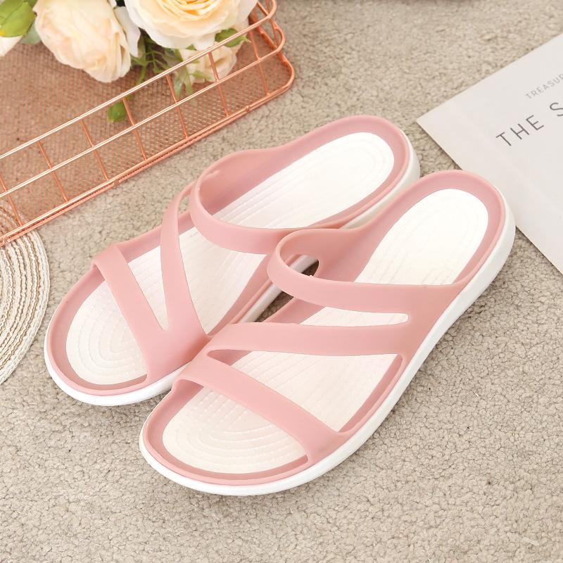 Summer Solid Color Hollow Out Seaside Flat Bottom Casual Women's Breathable Beach Slippers