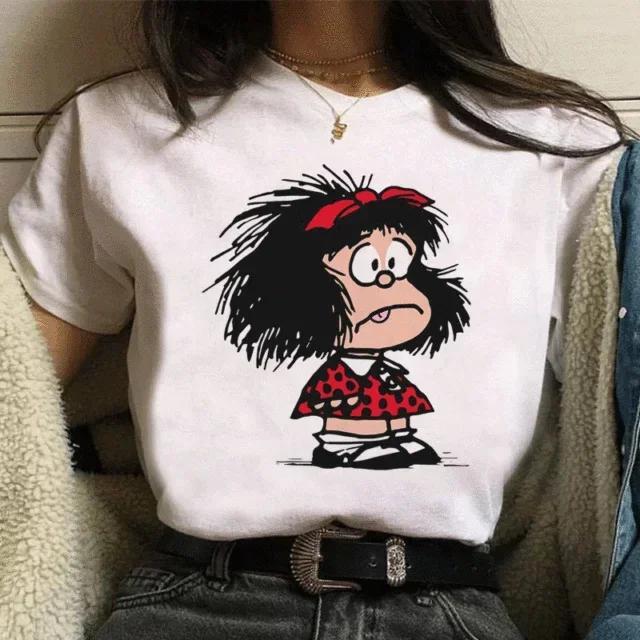 Funny Mafalda Print Women T Shirt Harajuku Ulzzang Kawaii Cartoon Tshirts for Girl Korean Style Casual Tee Top Female  Clothing